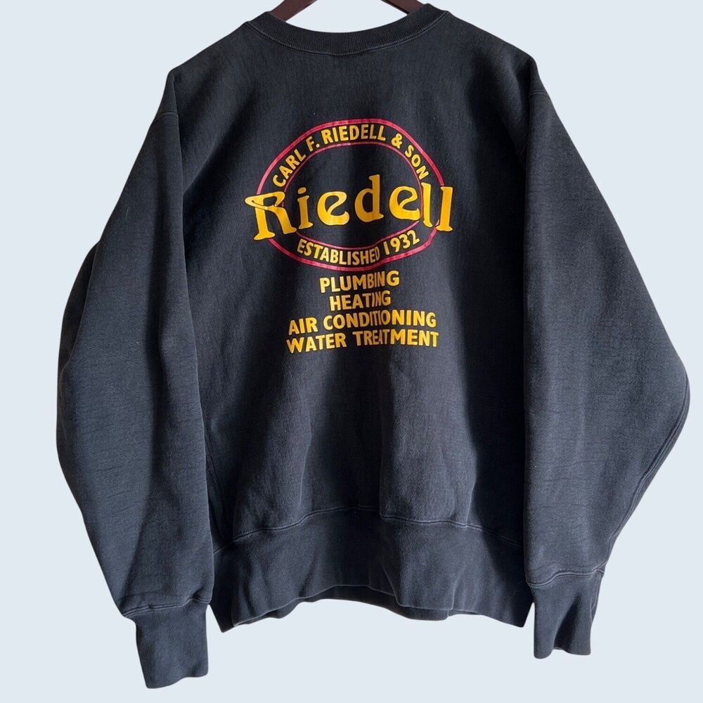 1990 Eagle USA Made Vintage Sweatshirt Riedell Logo Black X-Large Workwear Crewn